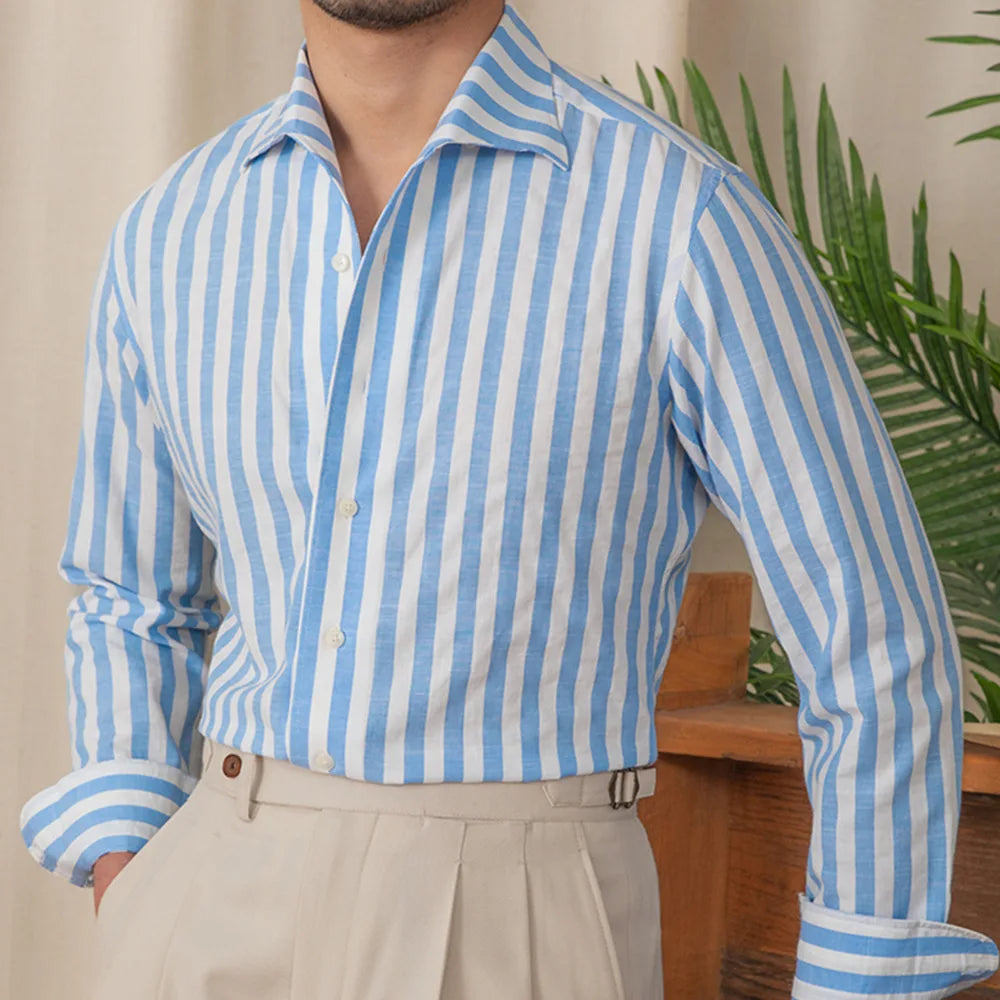 Camisa Social Masculina em Algodão Azul